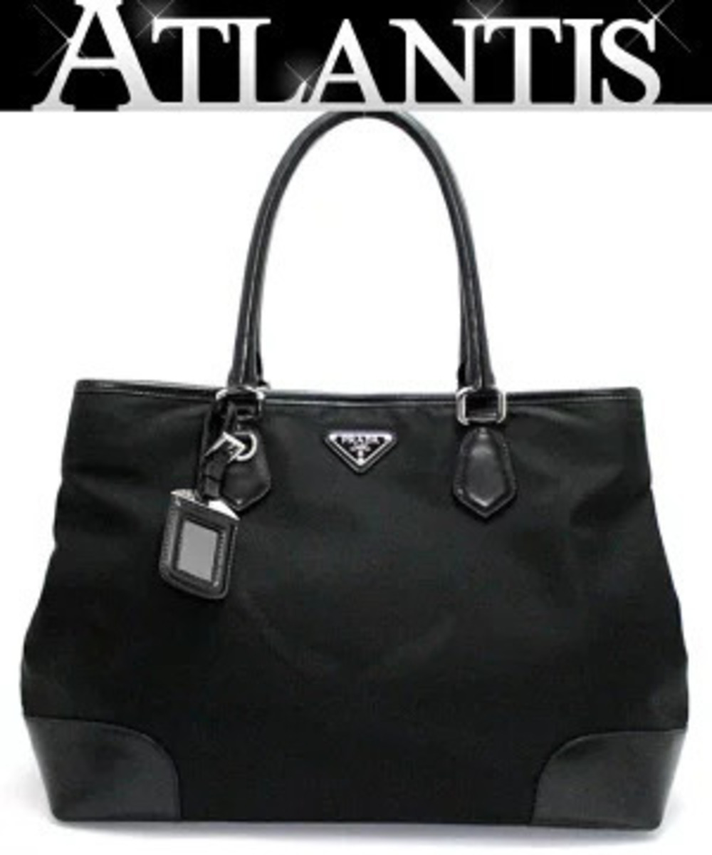 Prada Triangle Tote Tessuto Saffiano Bag Leather Black